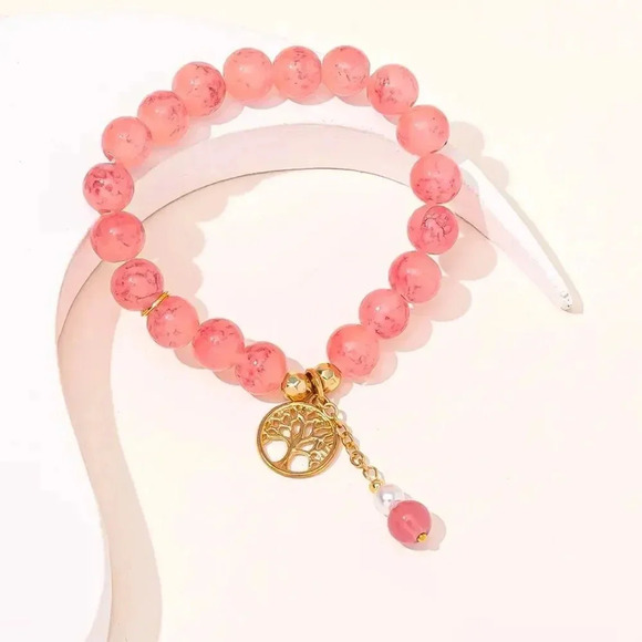 Pink Tree Life Beads Bracelet - Picture 1 of 6